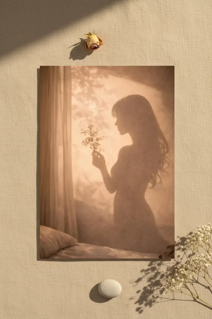 La Fleur du Matin — Minimalistische wandposter gouden silhouet bloem