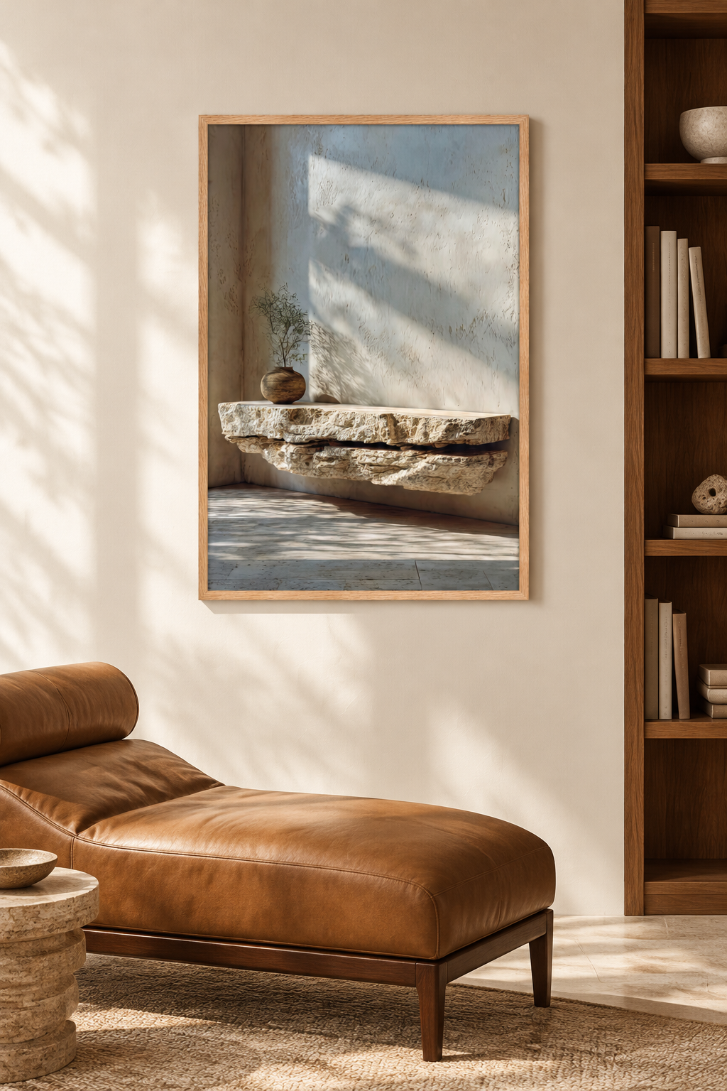 The Travertine Shelf in a reading nook