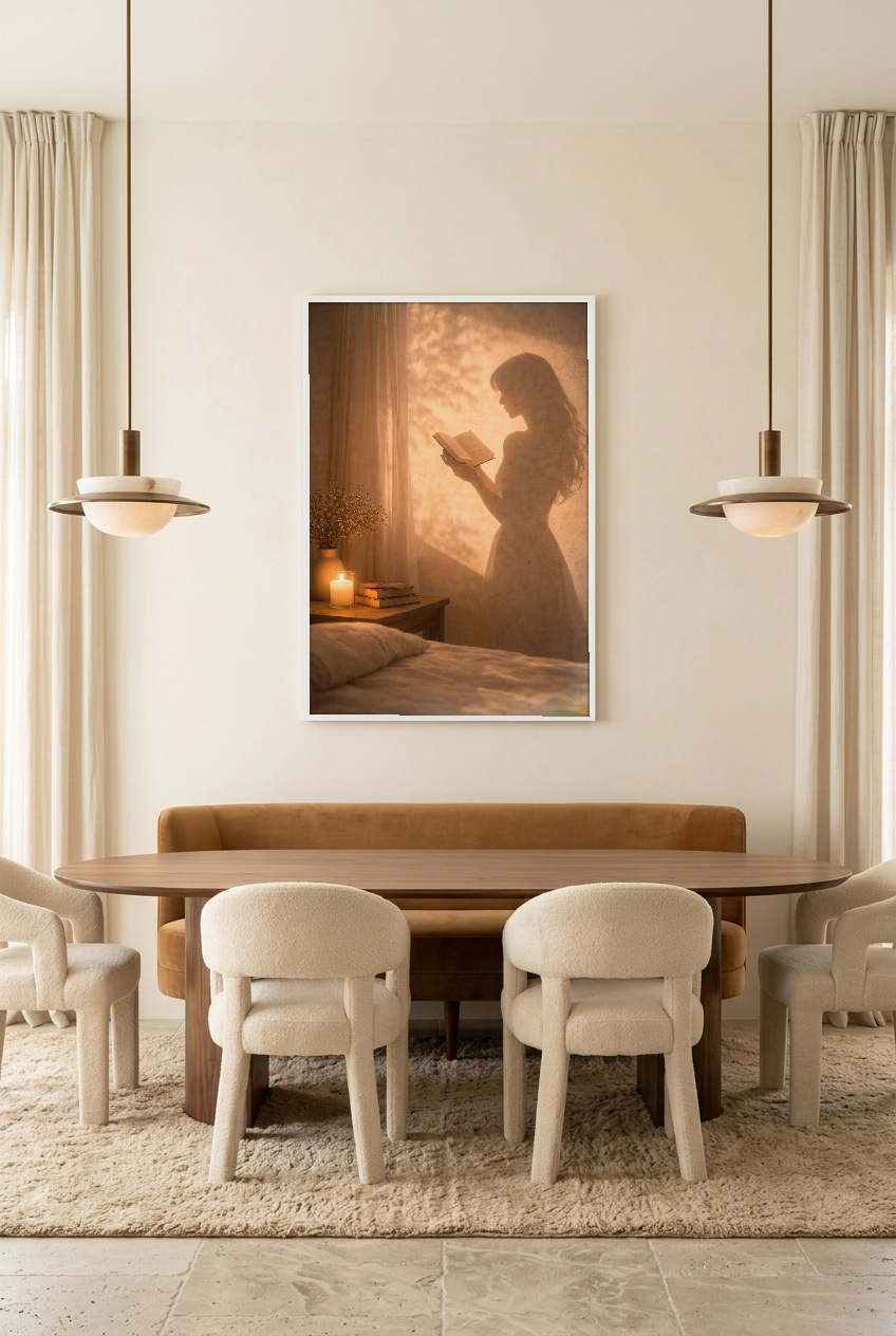 Le Livre du Soir — poster con cornice bianca in una sala da pranzo