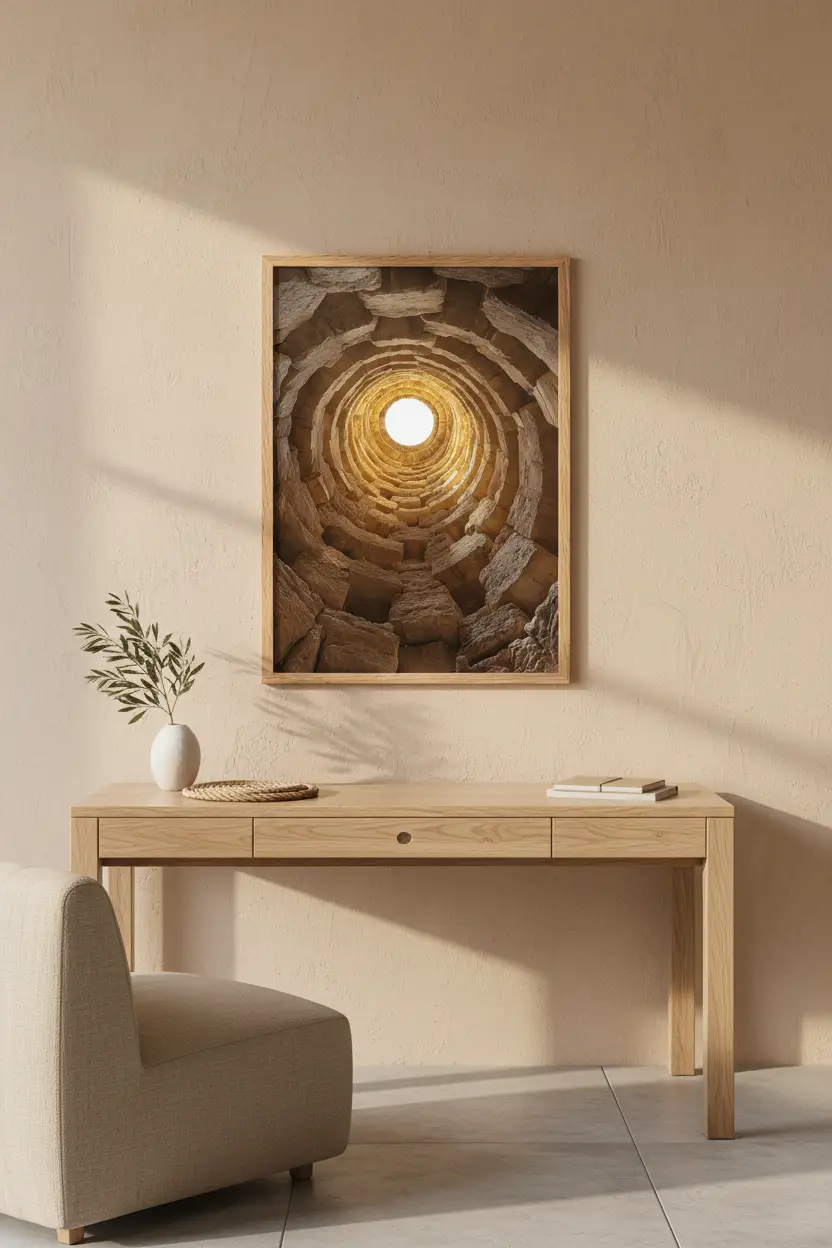 Le Sanctuaire — Poster murale minimalista marrone pozzo luce
