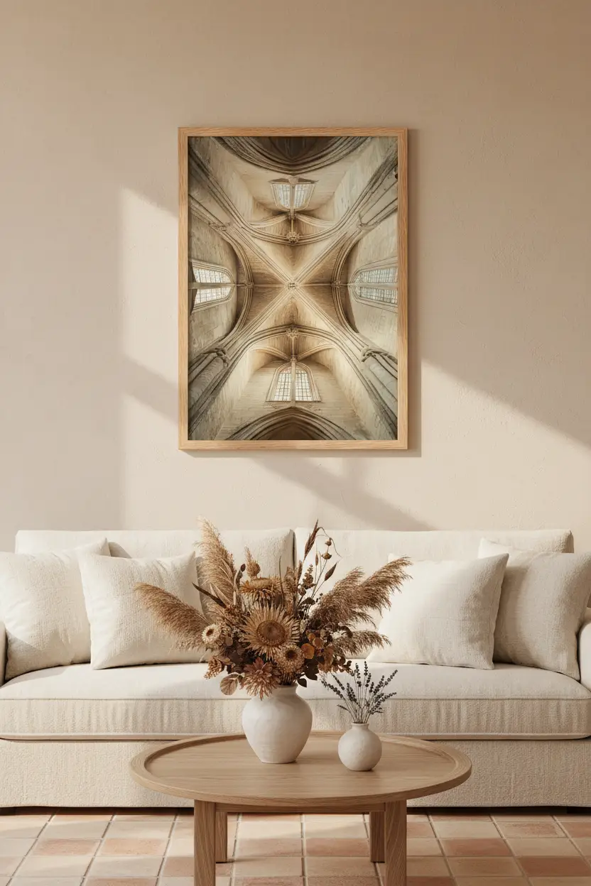Le Vertige — Affiche murale minimaliste beige et or architecture gothique — affiche murale minimaliste | Cassili-home