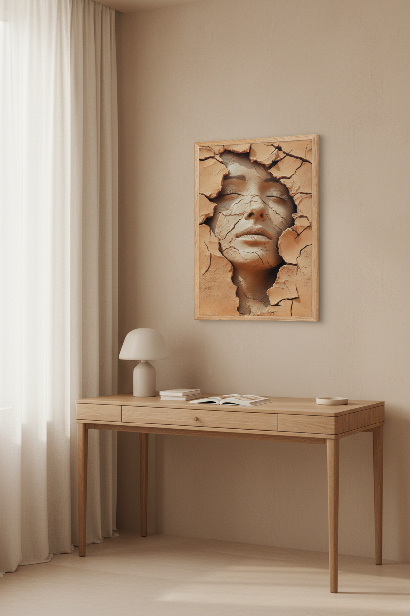 Naissance d’Argile — Affiche murale minimaliste terracotta et beige visage abstrait — affiche murale minimaliste | Cassili-home