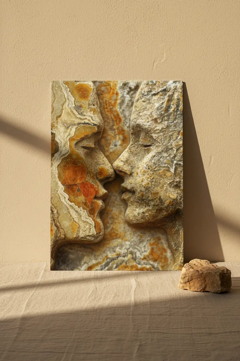 Braise — Affiche murale minimaliste terracotta orange deux visages roche onyx — affiche murale minimaliste | Cassili-home