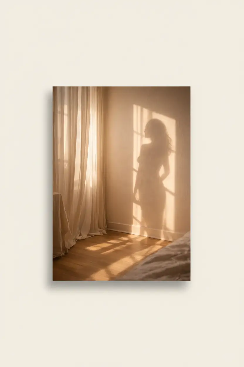 Der Goldene Schleier – Minimalistisches Wandposter Elfenbein Hochformat