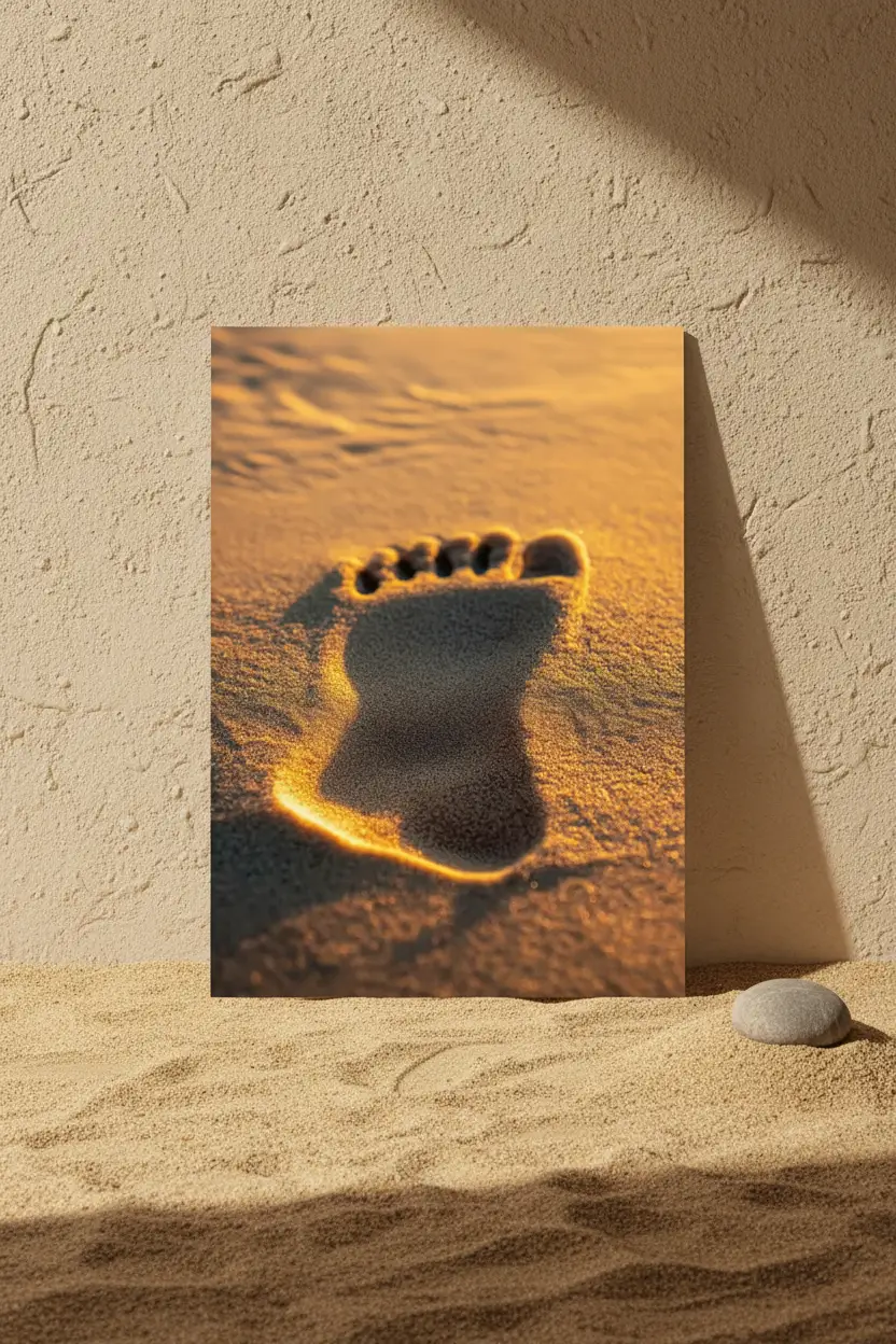 La Trace — Affiche murale minimaliste empreinte sable doré lumière rasante minéral — affiche murale minimaliste | Cassili-home