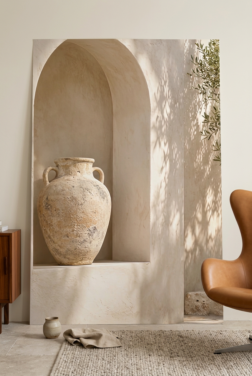 The Amphora Niche — poster leaning on the floor against a pale wall