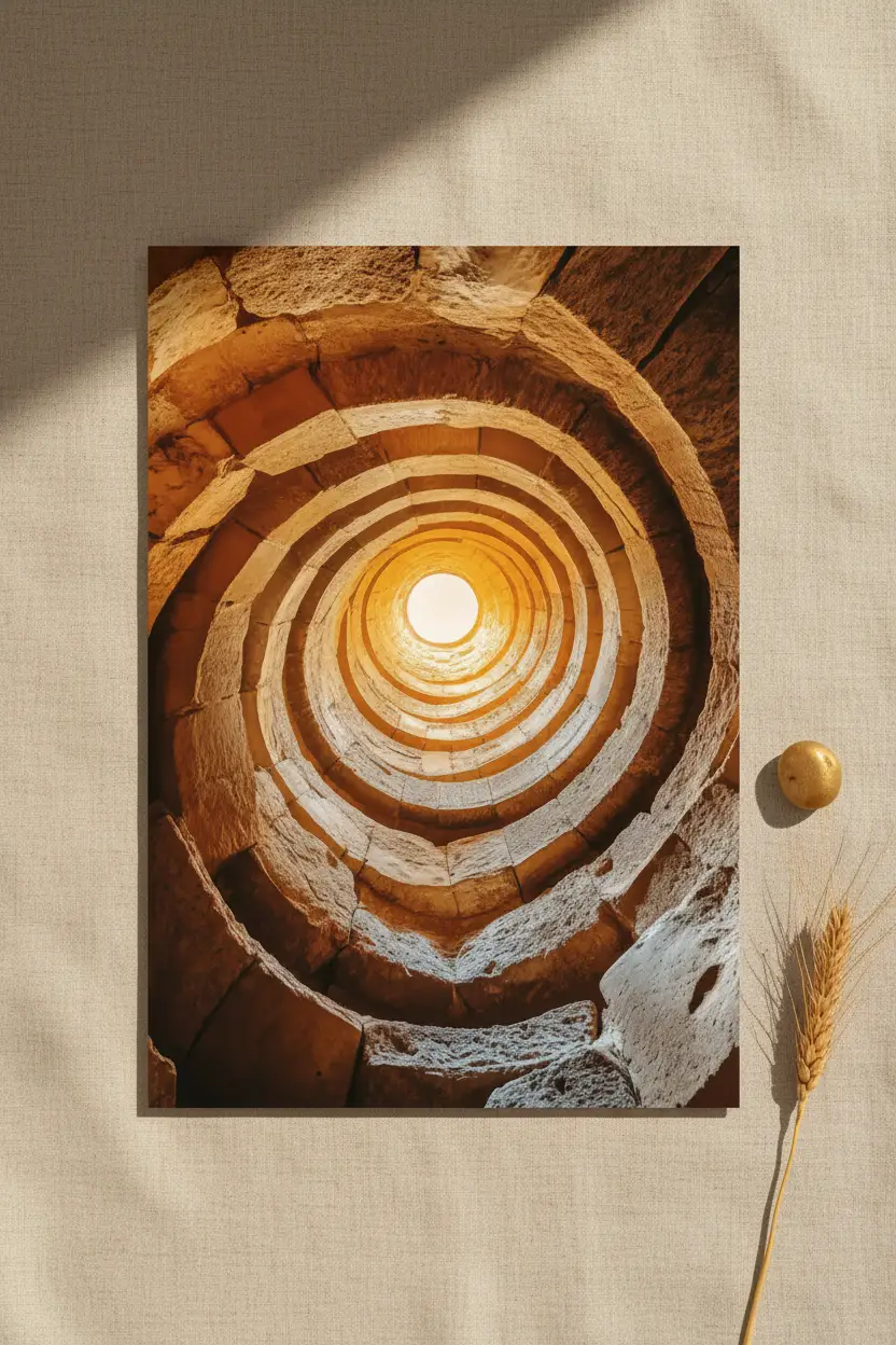 The Oracle — Minimalist wall poster gold sand lightwell spiral