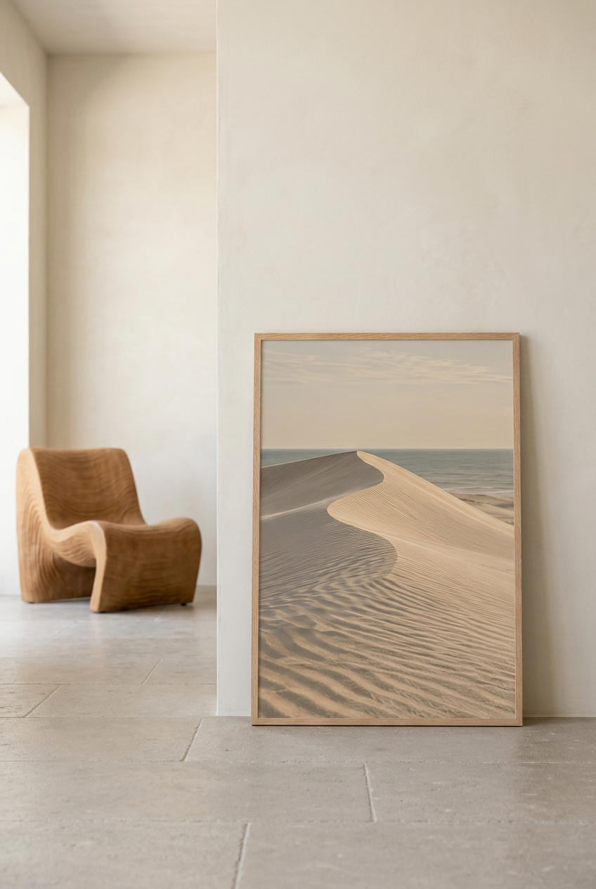 The Sand Crest — poster in an oak frame leaning against the wall