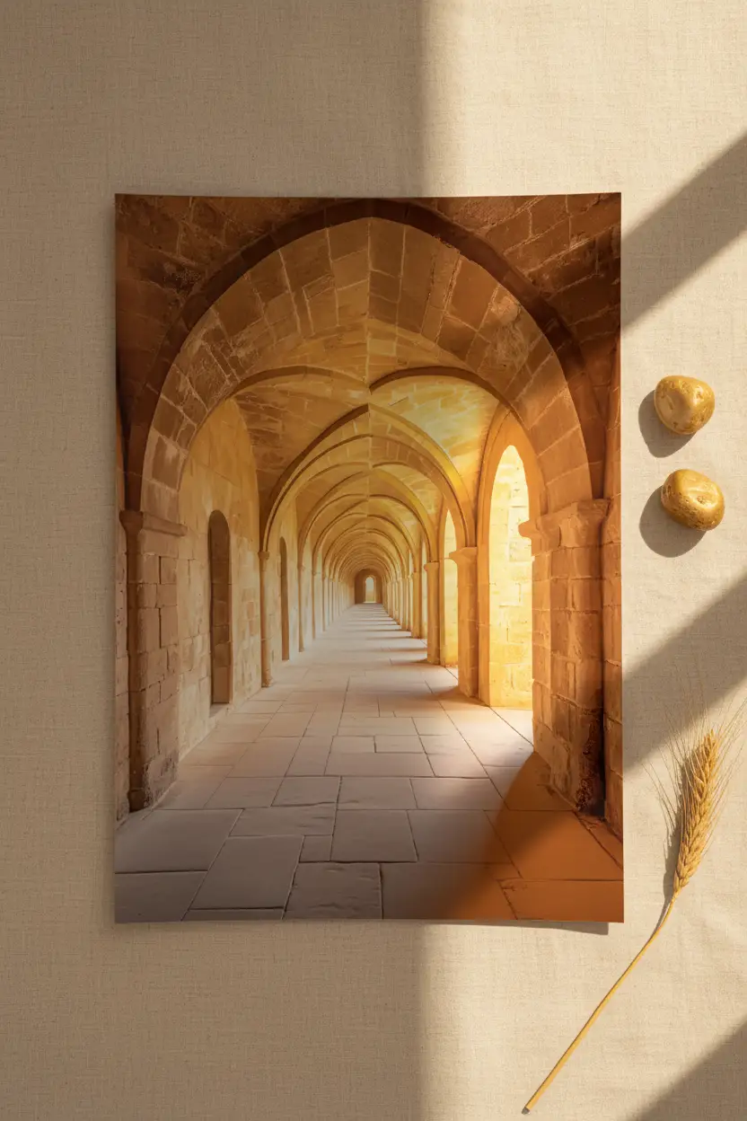 La Nef — Poster murale minimalista oro sabbia volte gotiche