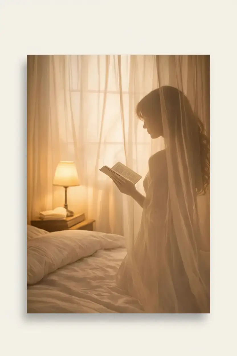 La Lectrice — Affiche murale minimaliste silhouette féminine lecture lumière dorée, affiche murale minimaliste avec cadre bois, décoration murale salon ou chambre, style méditerranéen