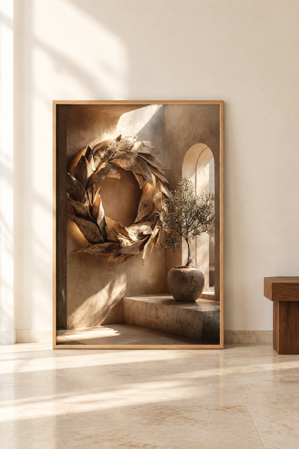 Poster The Olive Wreath resting on the floor against a wall
