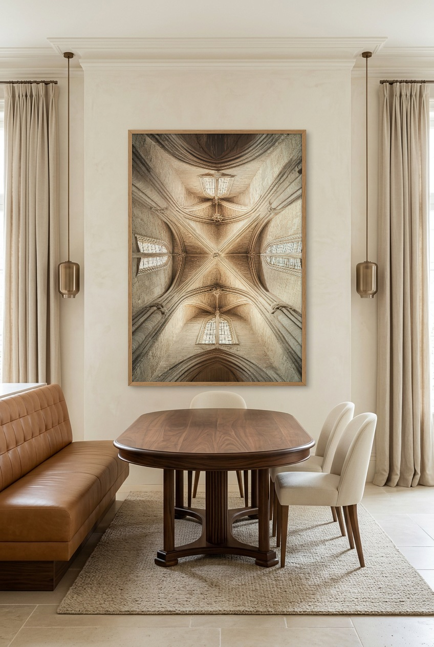 Le Vertige — poster in eikenhouten lijst in een eetkamer