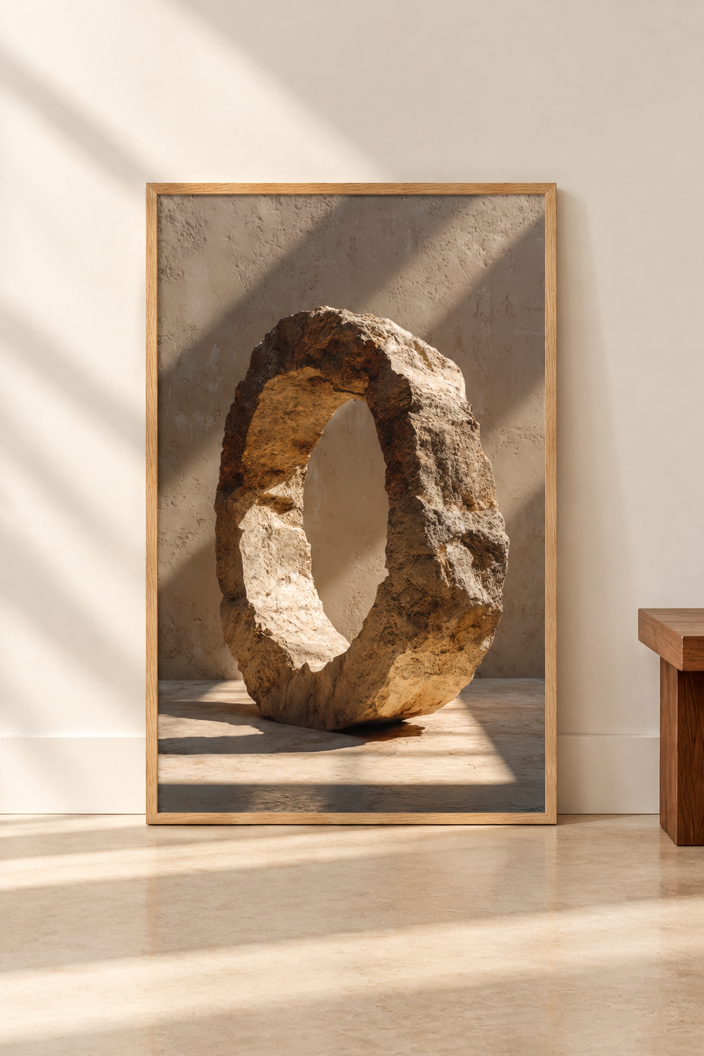 Poster The Pierced Monolith resting on the floor against a wall