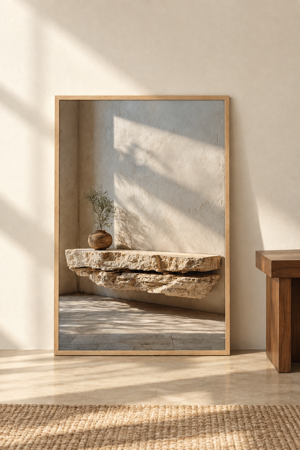 Poster The Travertine Shelf resting on the floor against a wall
