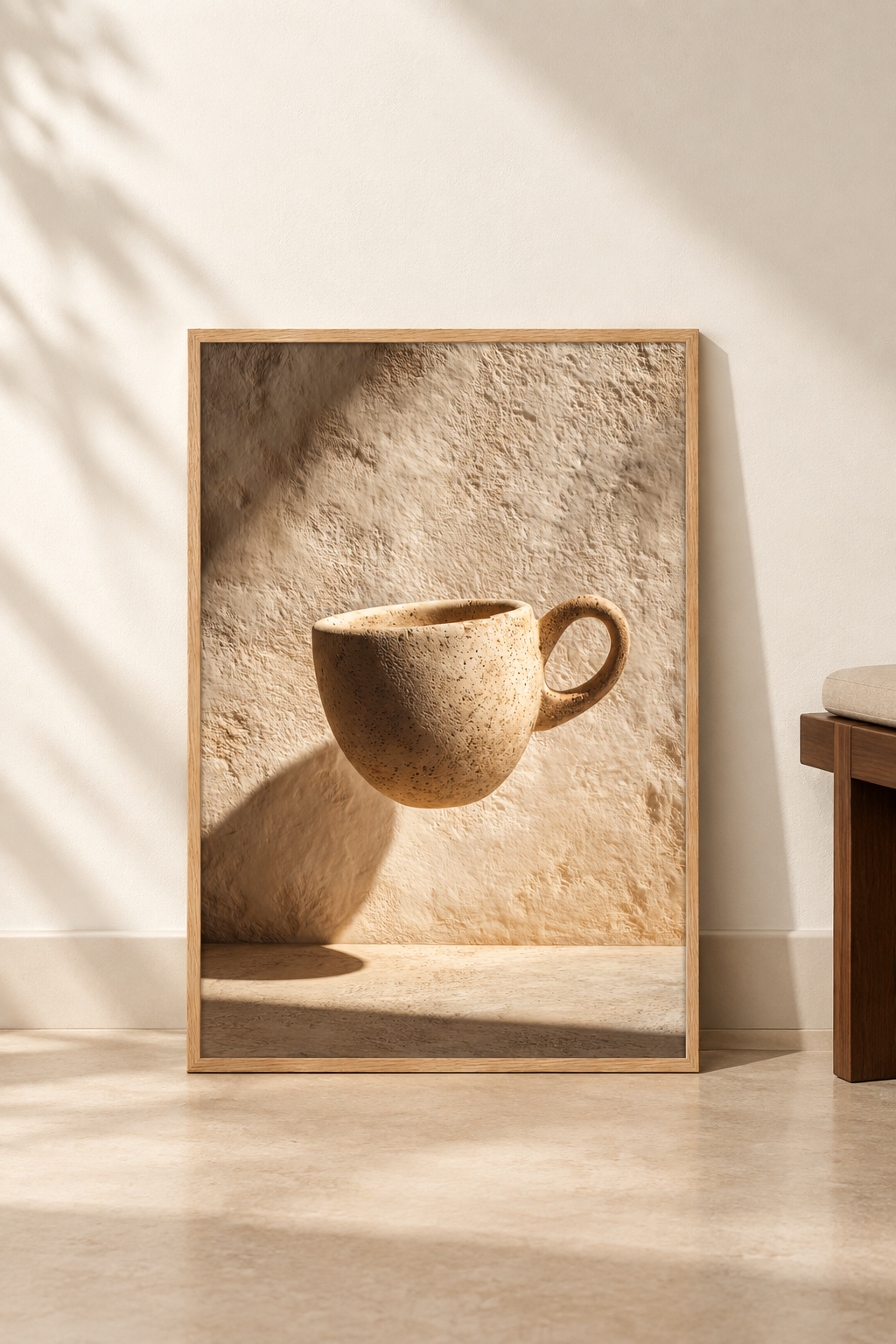 Poster The Floating Cup resting on the floor against a wall