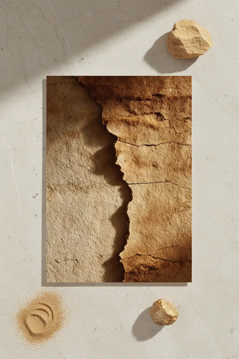 Sandstone Crevice — Minimalist wall poster, golden raking light