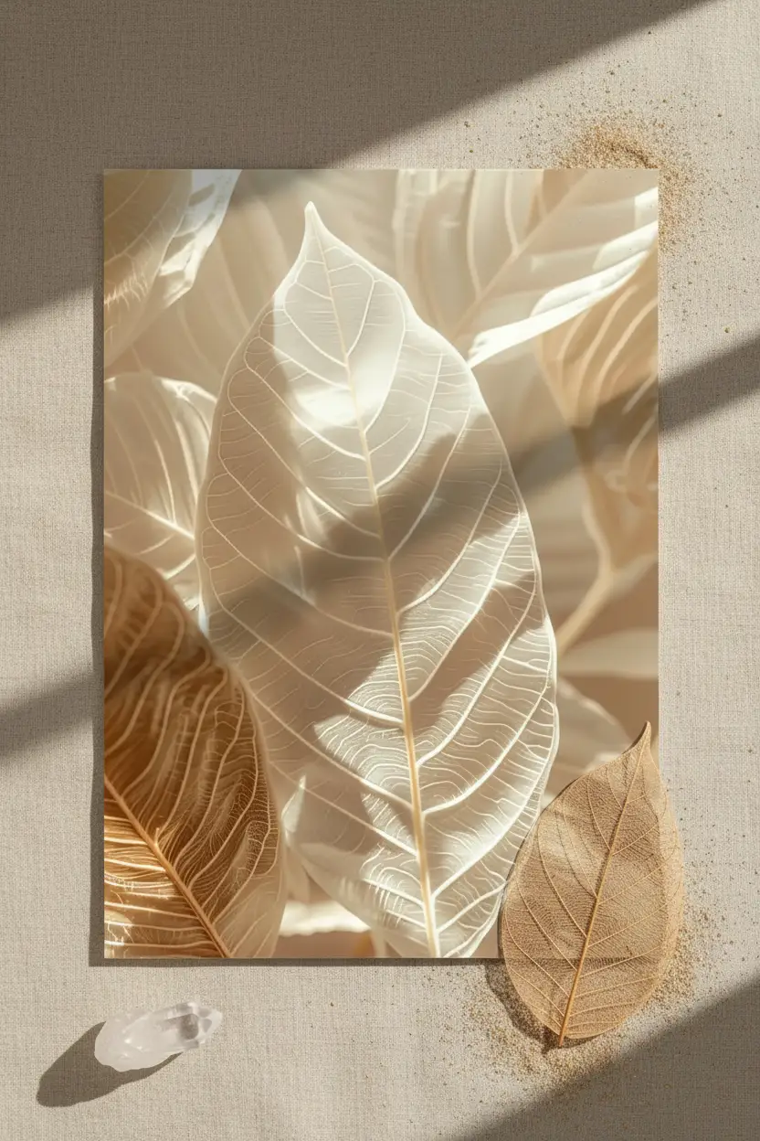 El Bosque de Luz — Póster de pared minimalista marfil oro hojas