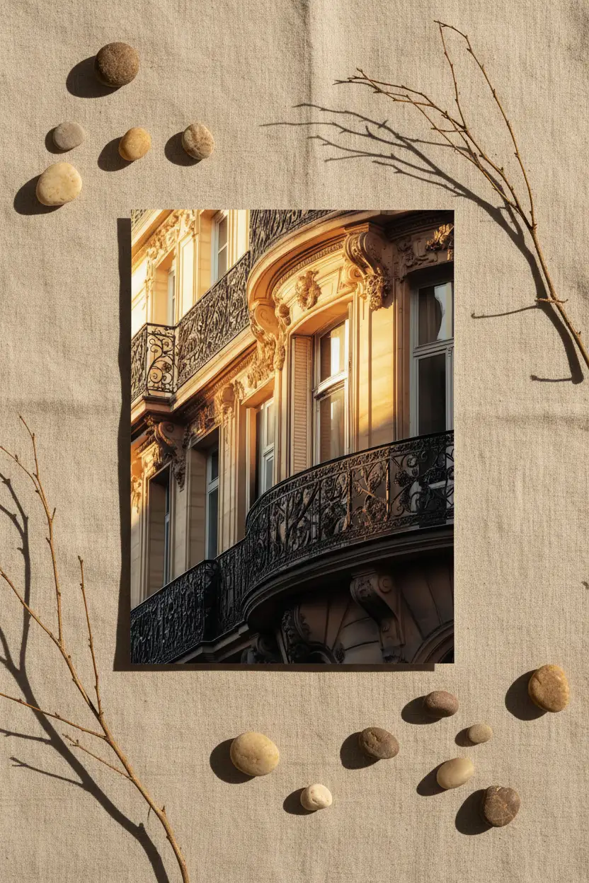 El Haussmann — Póster minimalista de pared en oro arquitectura parisina