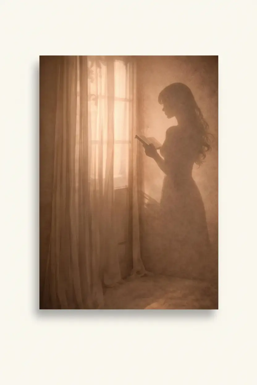 La Fleur Tenue — Affiche murale minimaliste silhouette féminine lumière dorée, affiche murale minimaliste avec cadre bois, décoration murale salon ou chambre, style méditerranéen