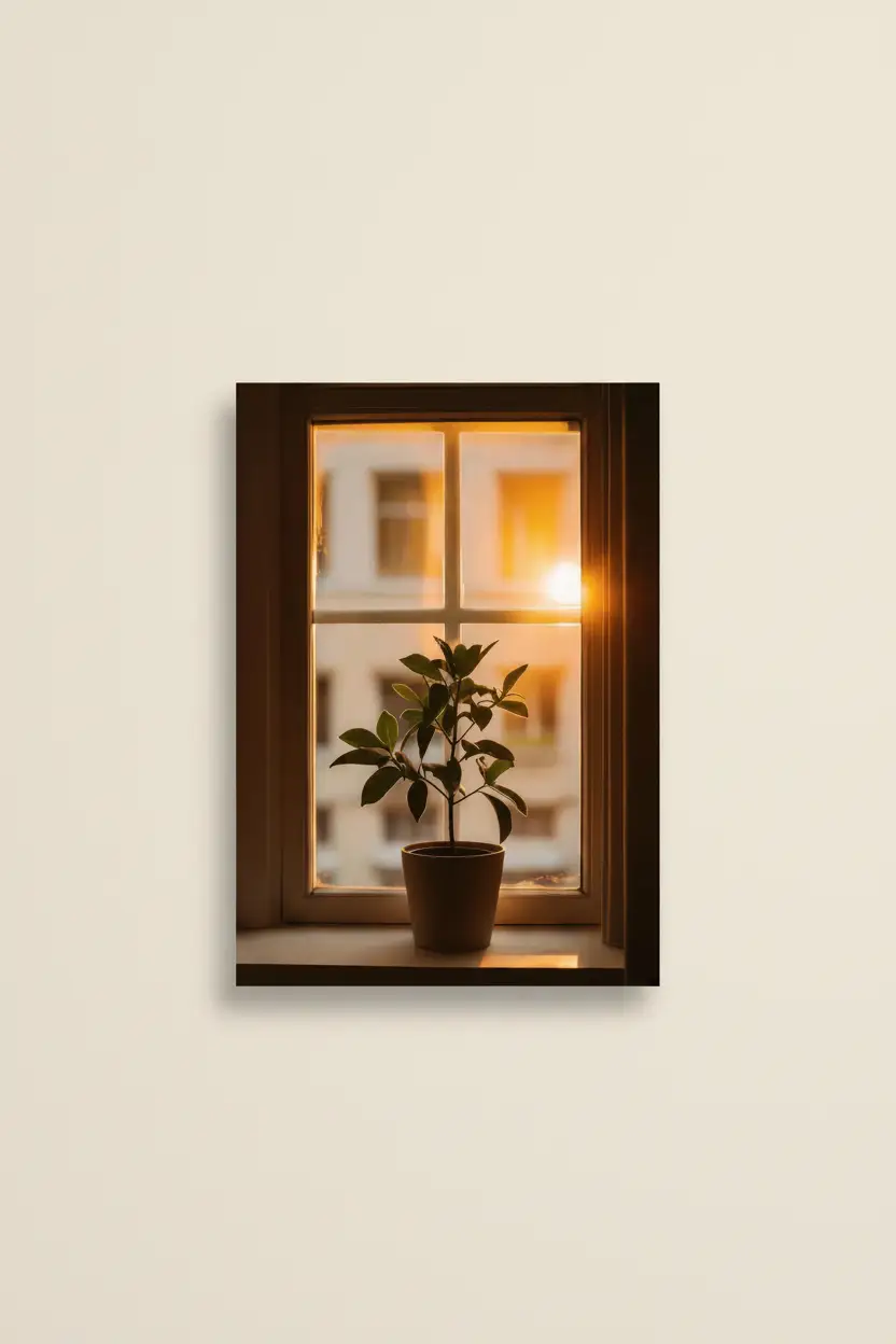 The Evening Plant — Minimalist Golden Plant in Sunlight Wall Poster