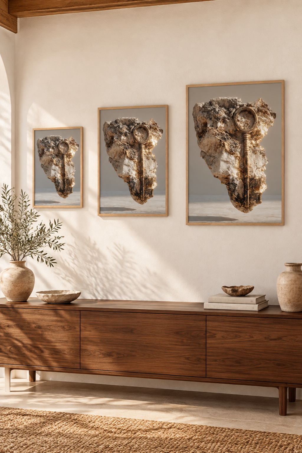 Der Versiegelte Schlüssel in drei Formaten an einer Wand