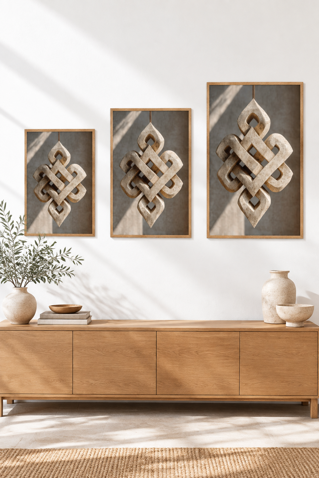 The Stone Knot in three sizes on one wall