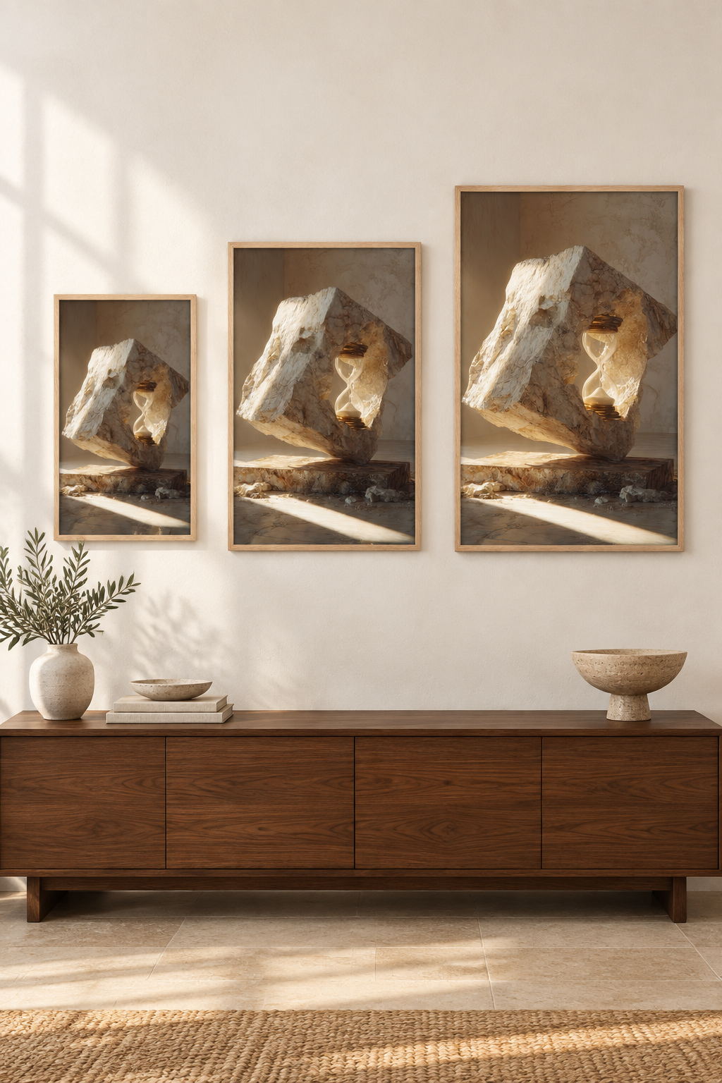 Timglaskuben i tre format på samma vägg