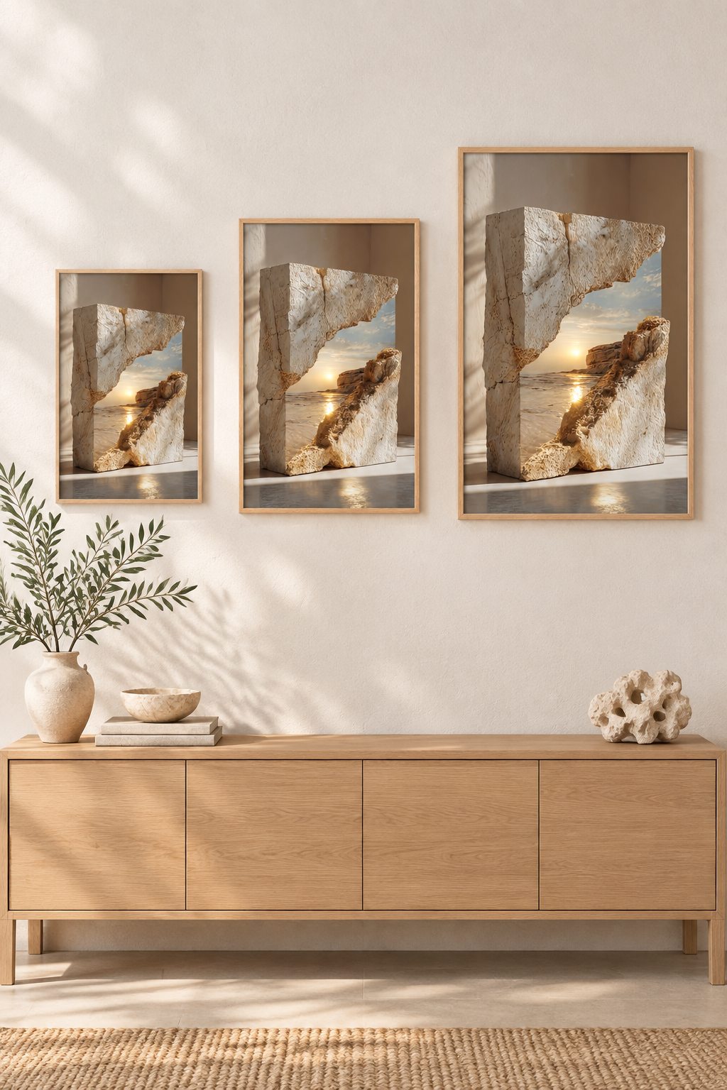 Das Meer im Block in drei Formaten an einer Wand
