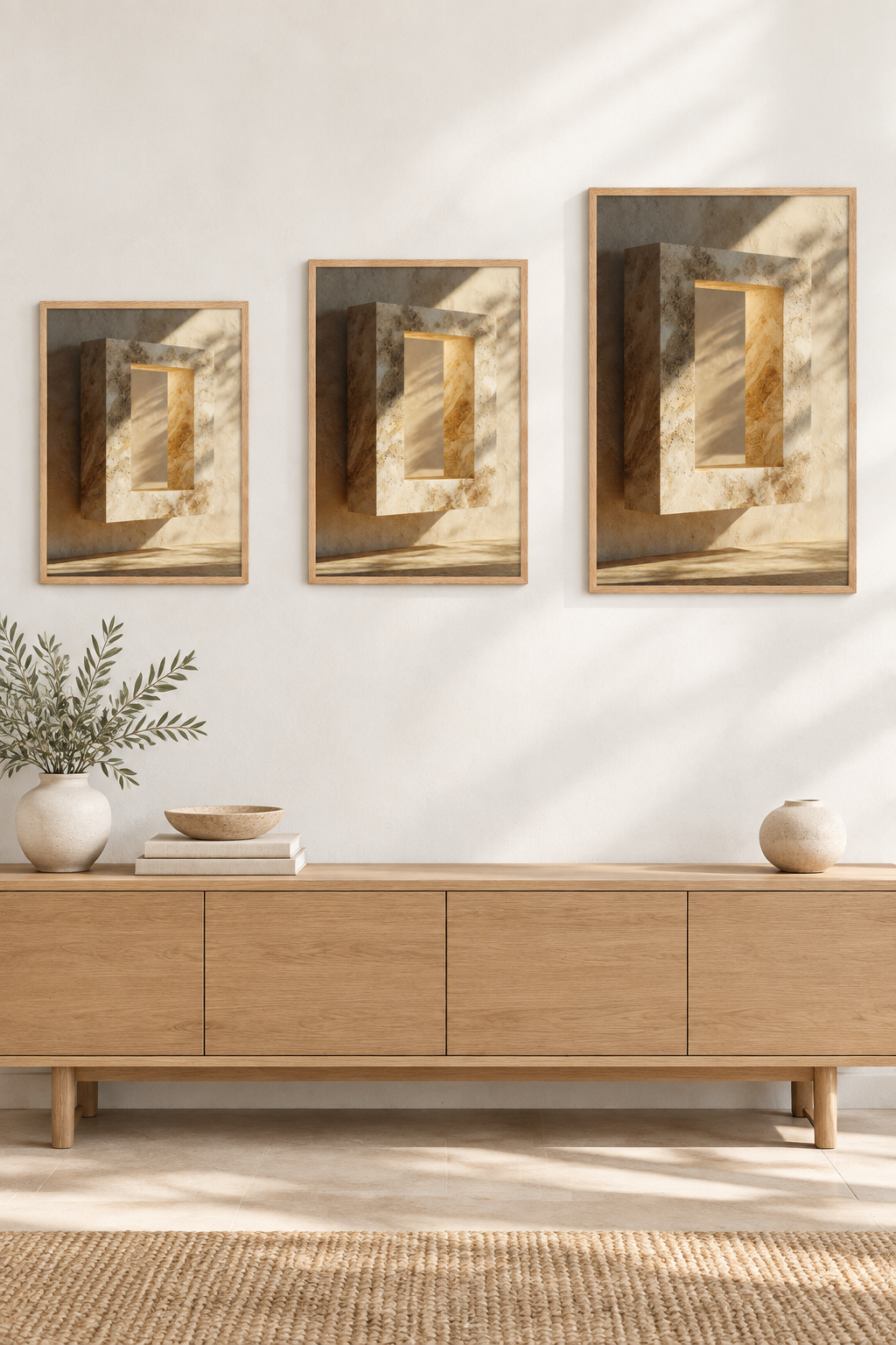 De Travertijnen Lijst in drie formaten aan één muur