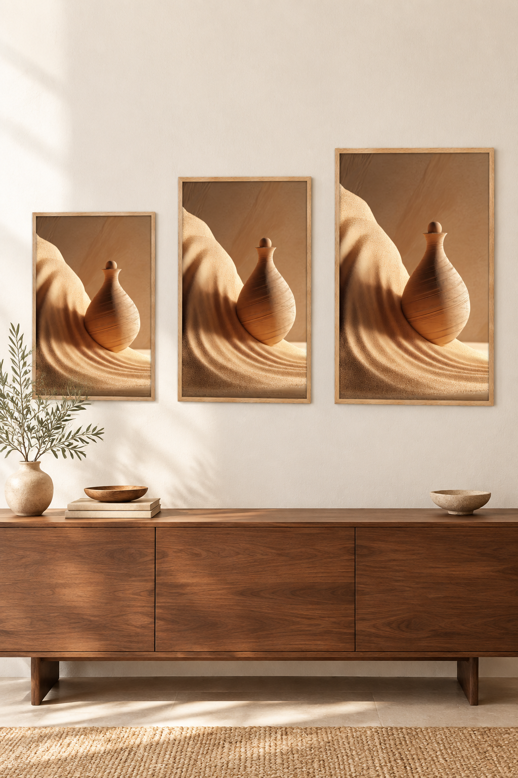 The Flask in the Dunes in three sizes on one wall