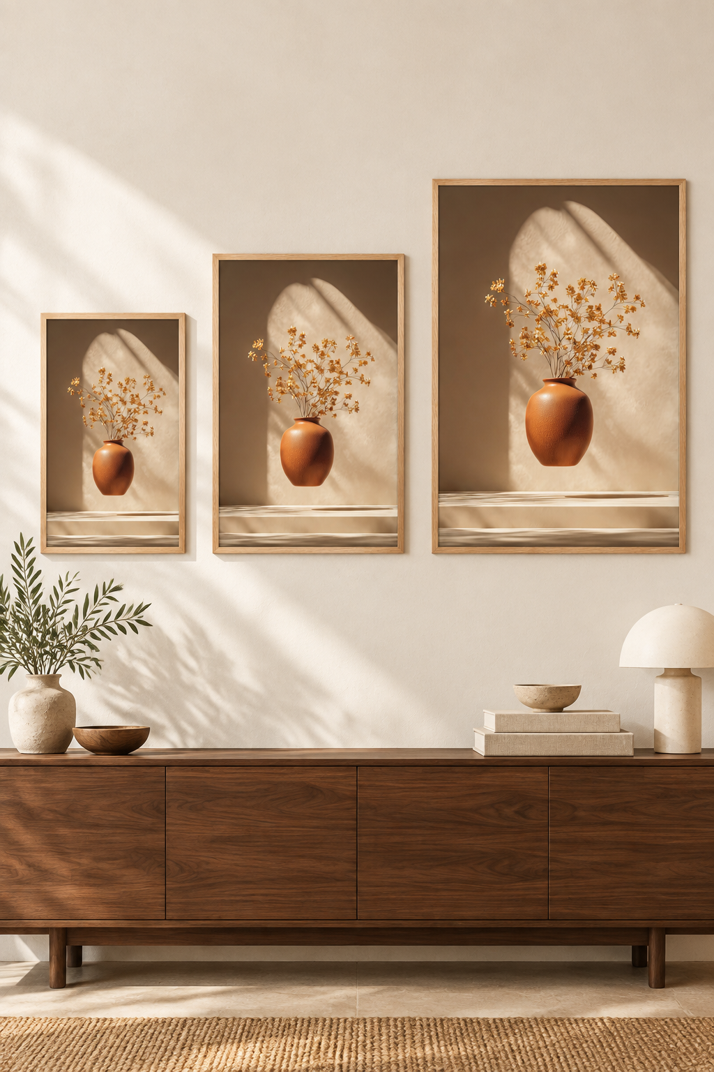The Golden Sheaf in three sizes on one wall