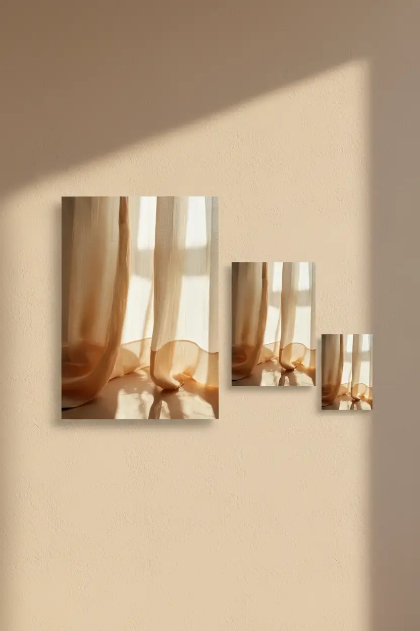 De Gouden Sluier — Minimalistische ivoor gouden vitrage wandposter