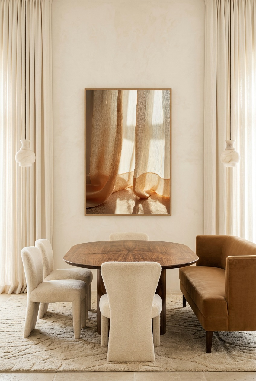Le Voile d’Or — poster in eikenhouten lijst in een eetkamer