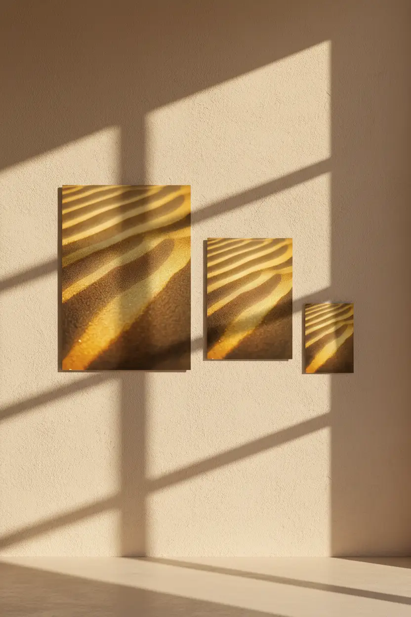 Les Sillons d’Or — Affiche murale minimaliste sable doré ondulations stries lumière minéral — affiche murale minimaliste | Cassili-home