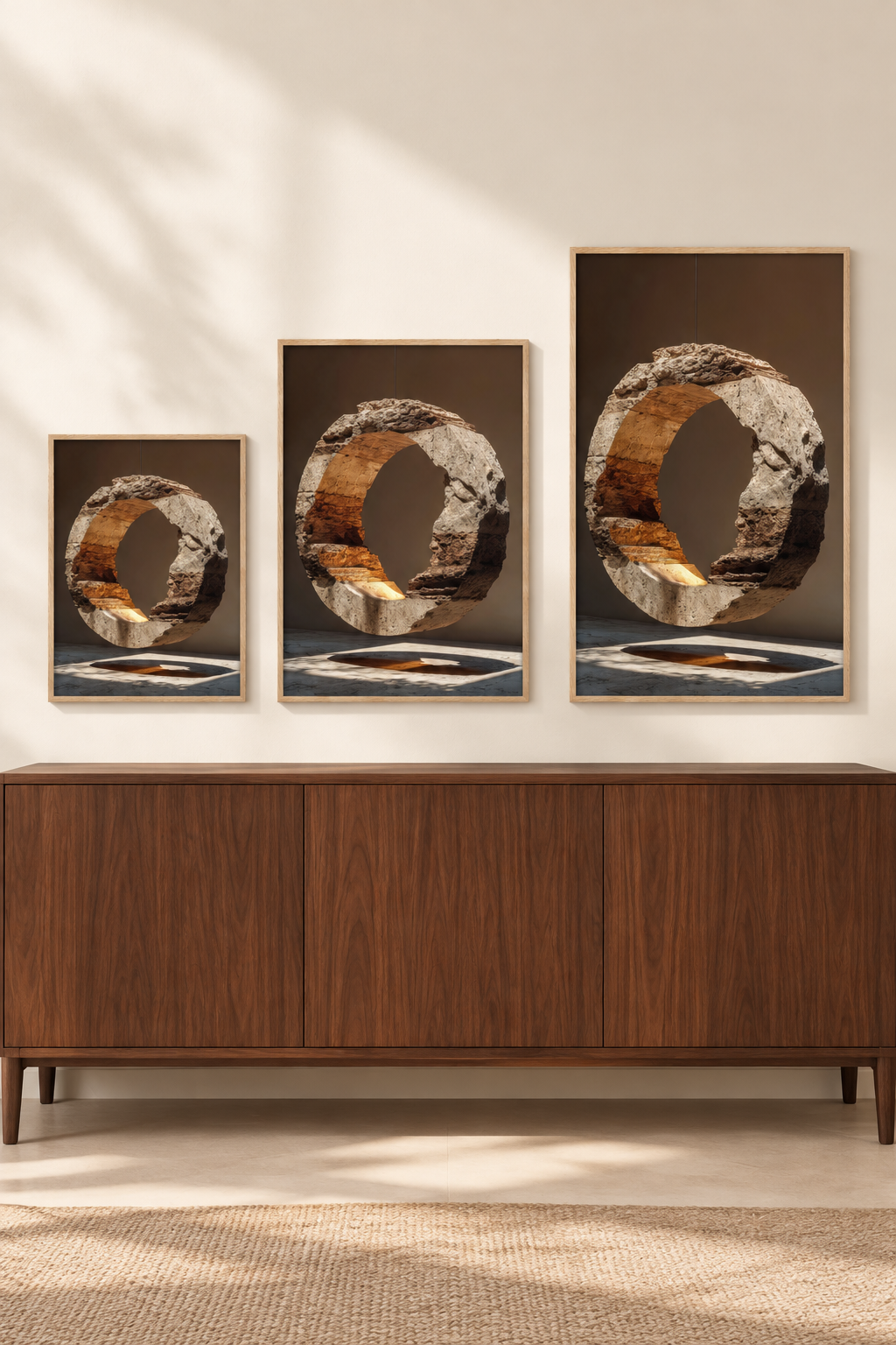 De Stenen Halo in drie formaten aan één muur