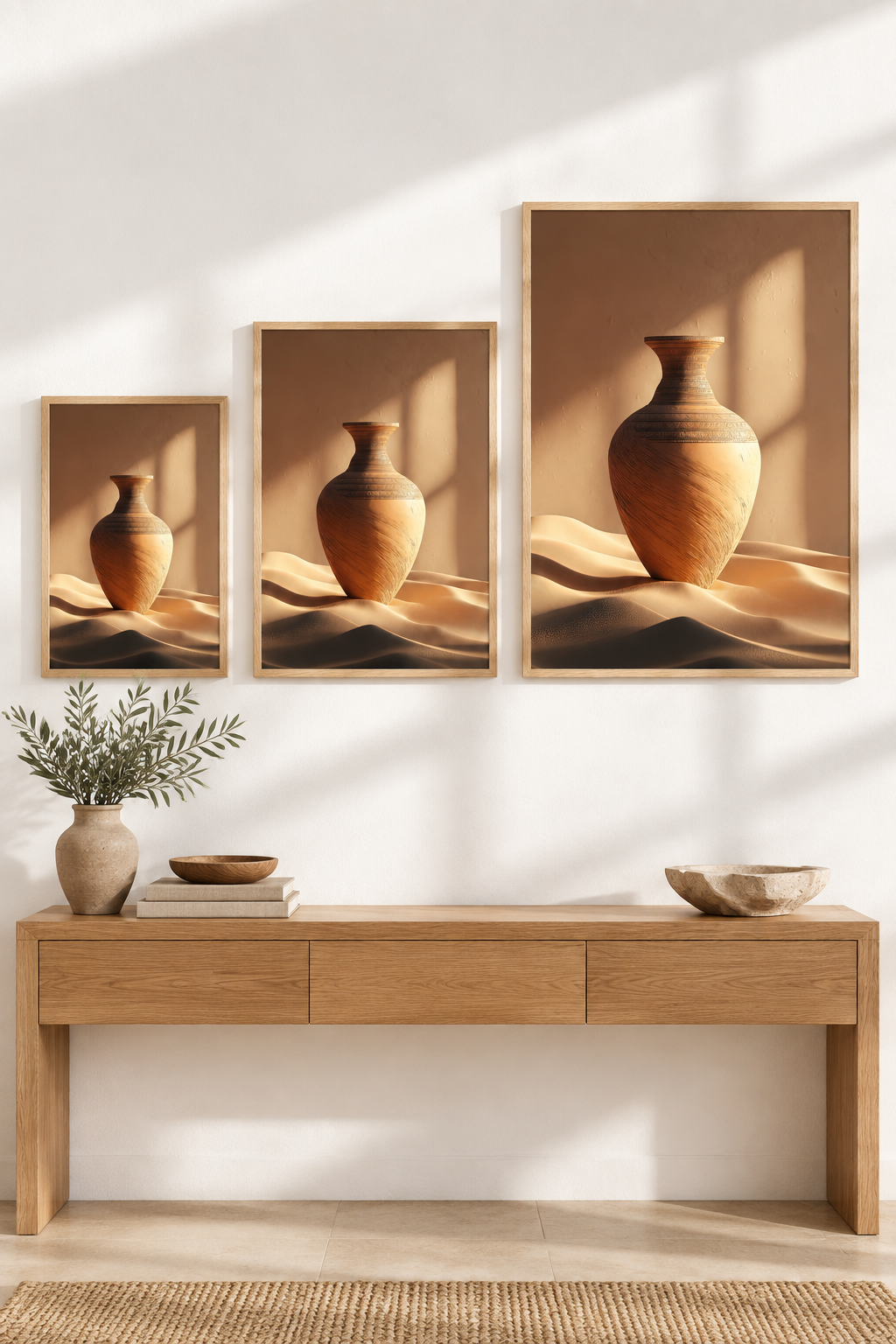 The Amphora on the Dunes in three sizes on one wall