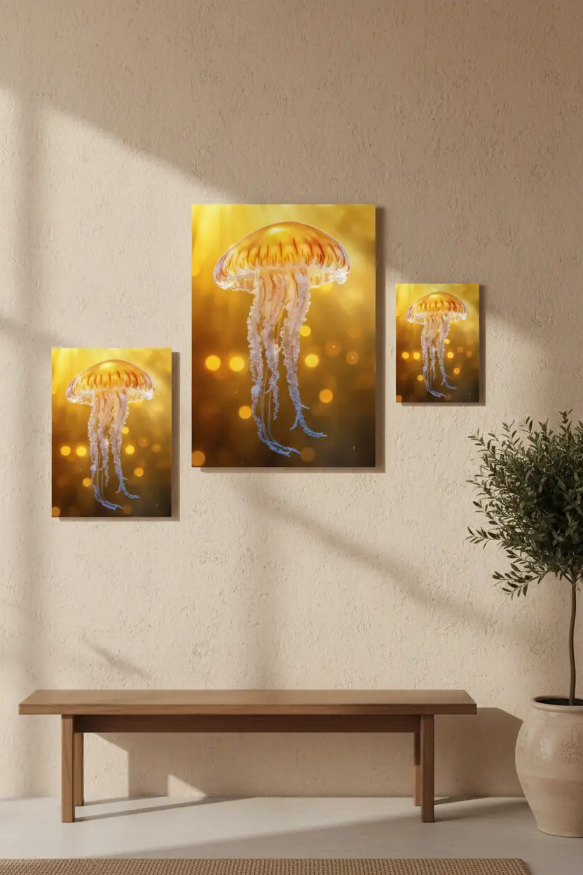 A Aurora — Poster de parede minimalista ouro âmbar medusa dourada luz