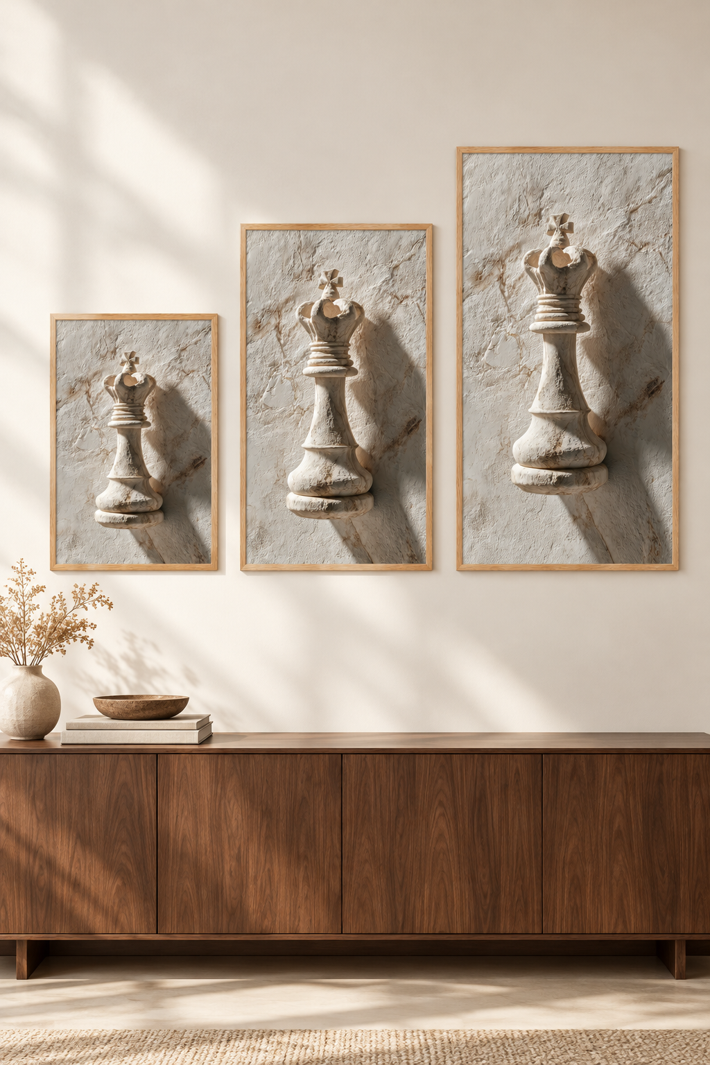 De Koning in Reliëf in drie formaten aan één muur