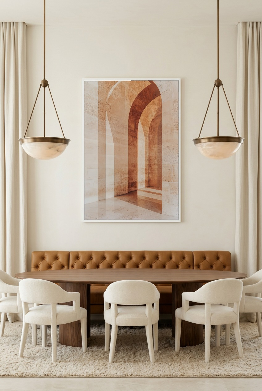 Le Passage Terracotta — affiche en cadre blanc dans une salle à manger