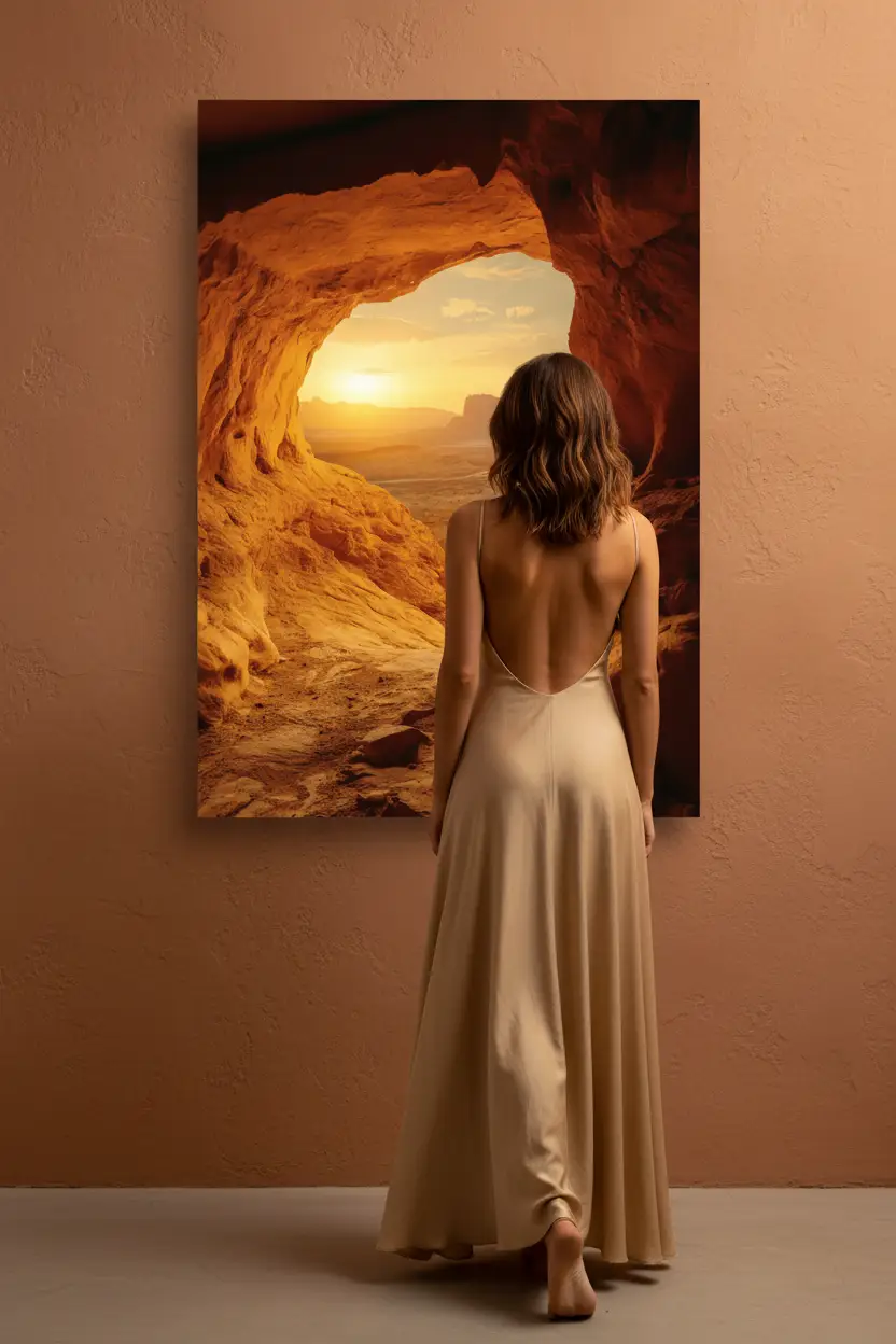 Feu de l'Horizon — Affiche murale minimaliste roche orange or coucher soleil — affiche murale minimaliste | Cassili-home