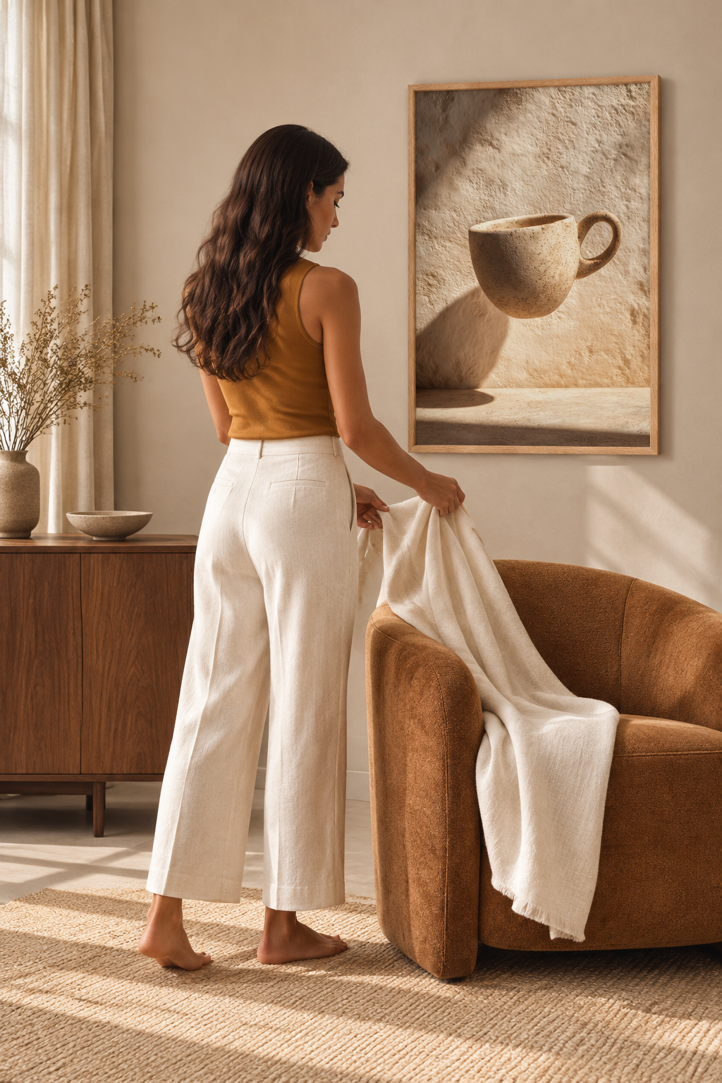 The Floating Cup — Égérie Cassili seen from behind by an armchair beside it
