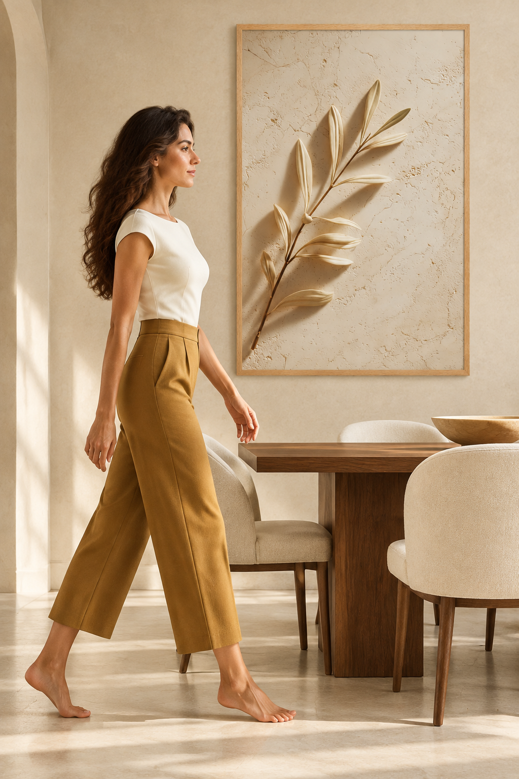 The Golden Branch — Égérie Cassili walking through a dining room beside it