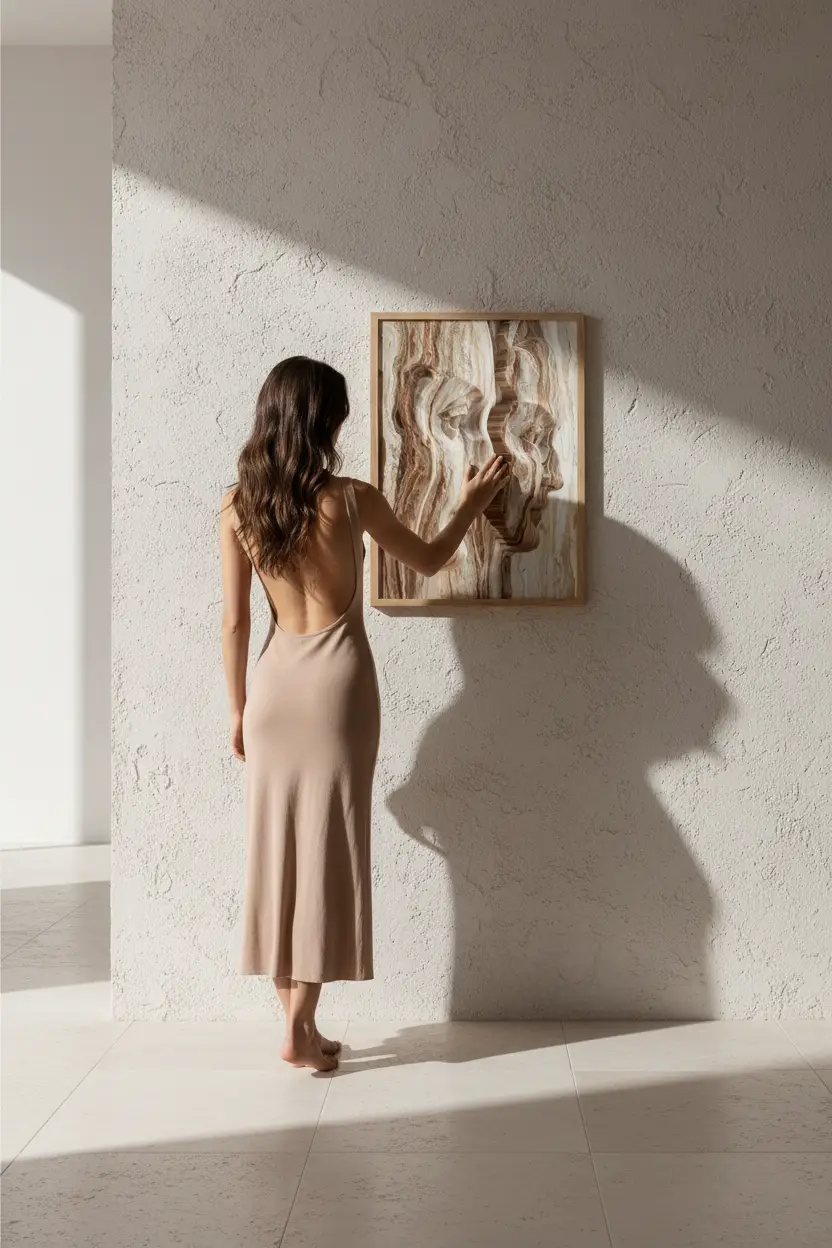 Empreintes — Affiche murale minimaliste beige ocre visages abstraits roche sédimentaire — affiche murale minimaliste | Cassili-home