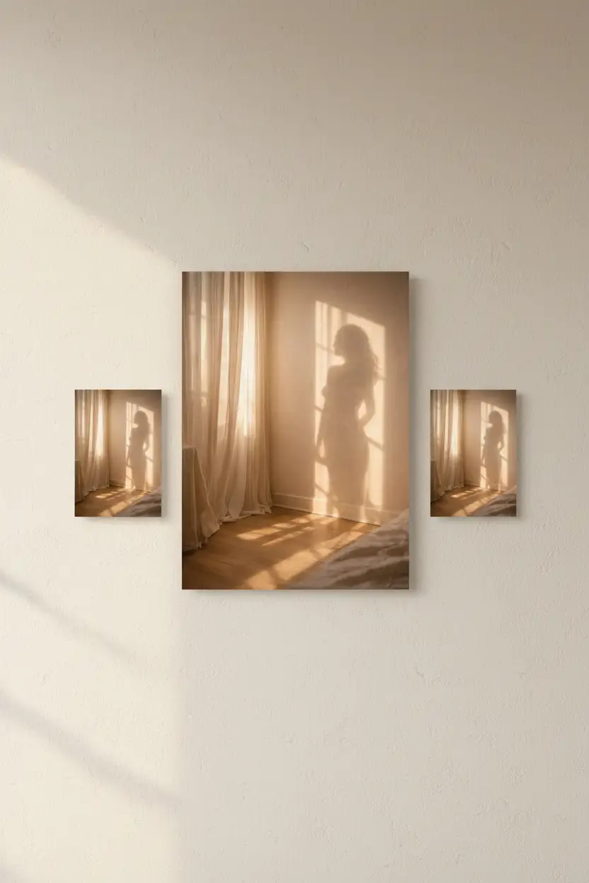 Der Goldene Schleier – Minimalistisches Wandposter Elfenbein Hochformat