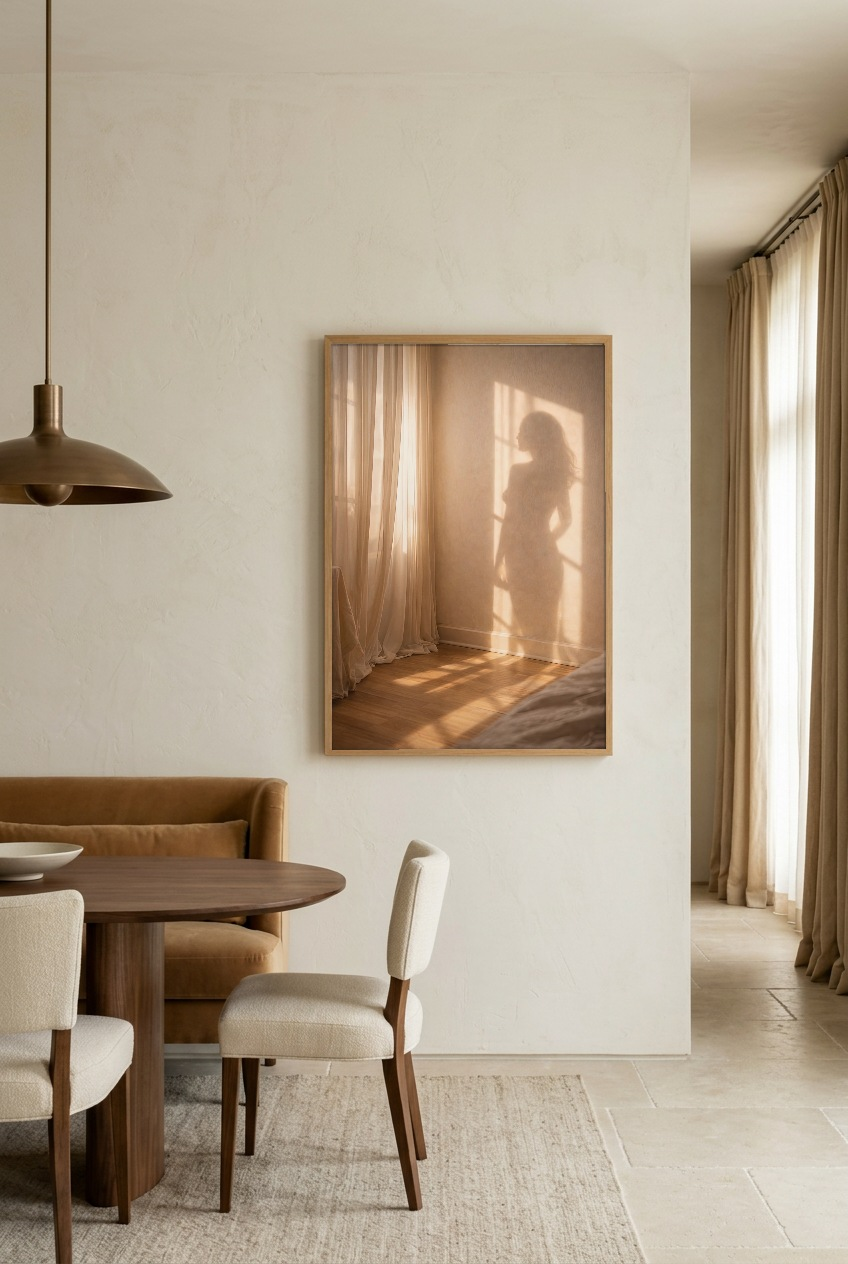 Le Voile Doré — poster con cornice in rovere in una sala da pranzo