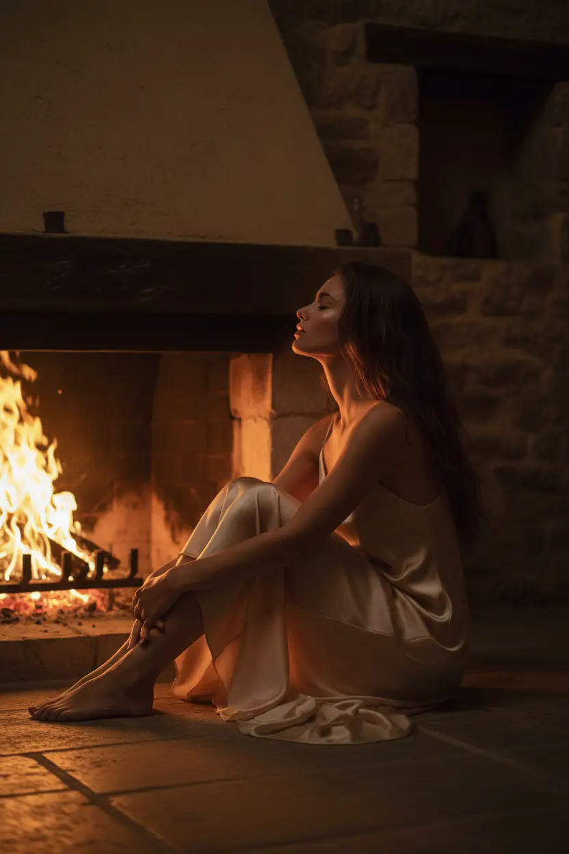 L’Âme du Feu — Minimalist väggaffisch gyllene bärnsten lågor