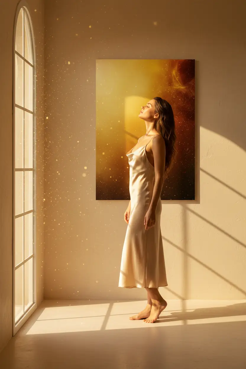De Gouden Nevel — Minimalistische gouden kosmisch licht wandposter