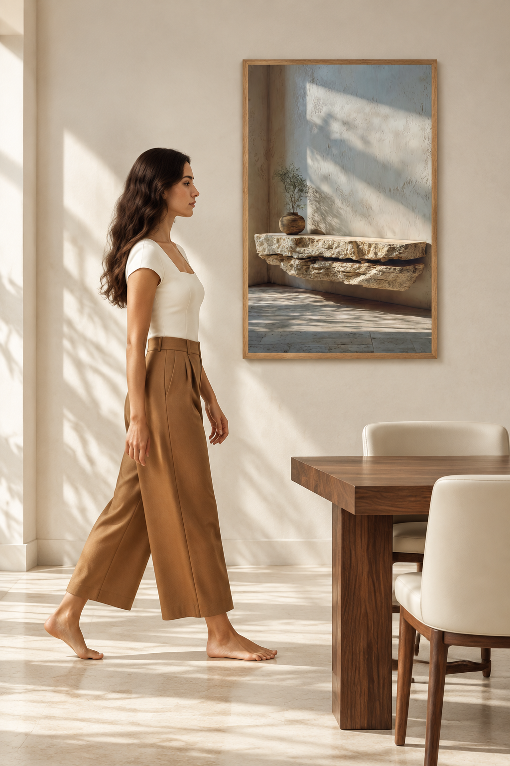 The Travertine Shelf — Égérie Cassili walking beside it