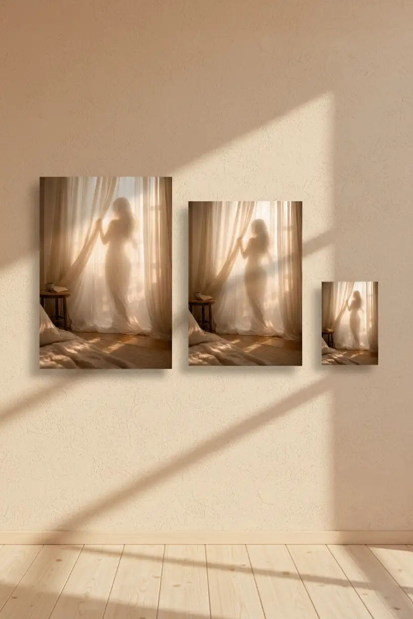 Le Voile du Matin — Póster mural minimalista dorado silueta mujer