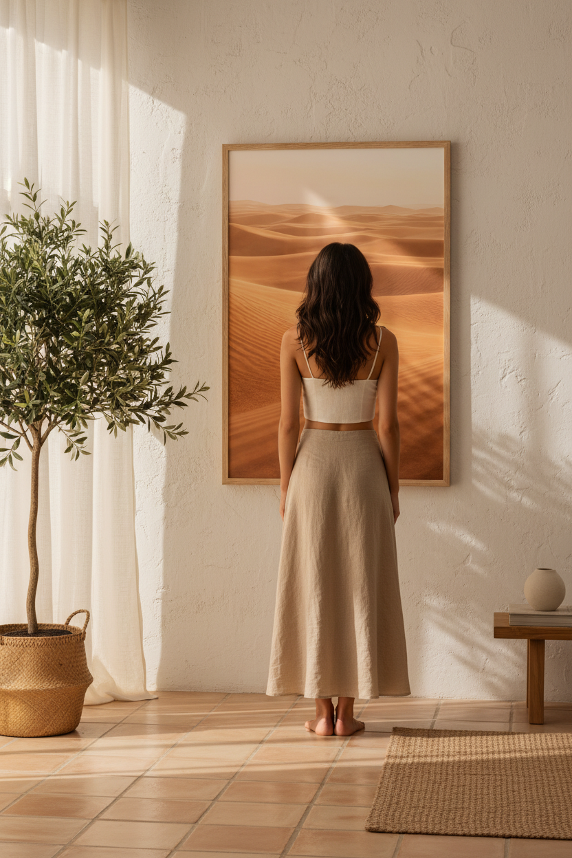 L'Horizon des Dunes — poster dunes dorées minimaliste, ambiance calme et lumineuse